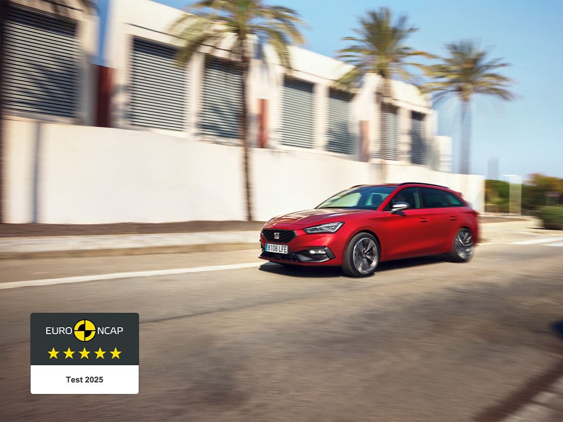 Euro NCAP-Sicherheitszertifizierungssiegel, um zu betonen, dass der SEAT Leon Sportstourer seine 5-Sterne-Bewertung beibehält.