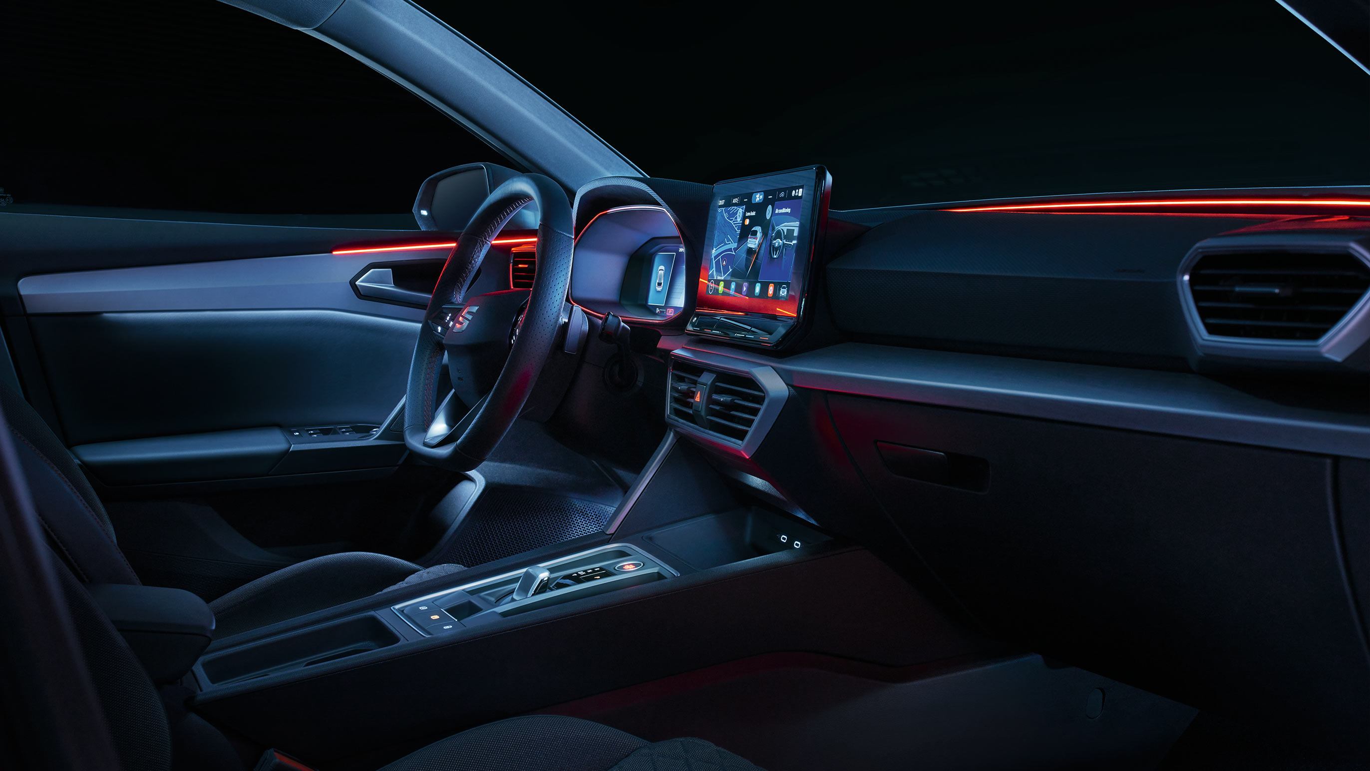 seat leon interior view of the dashboard and ambient light