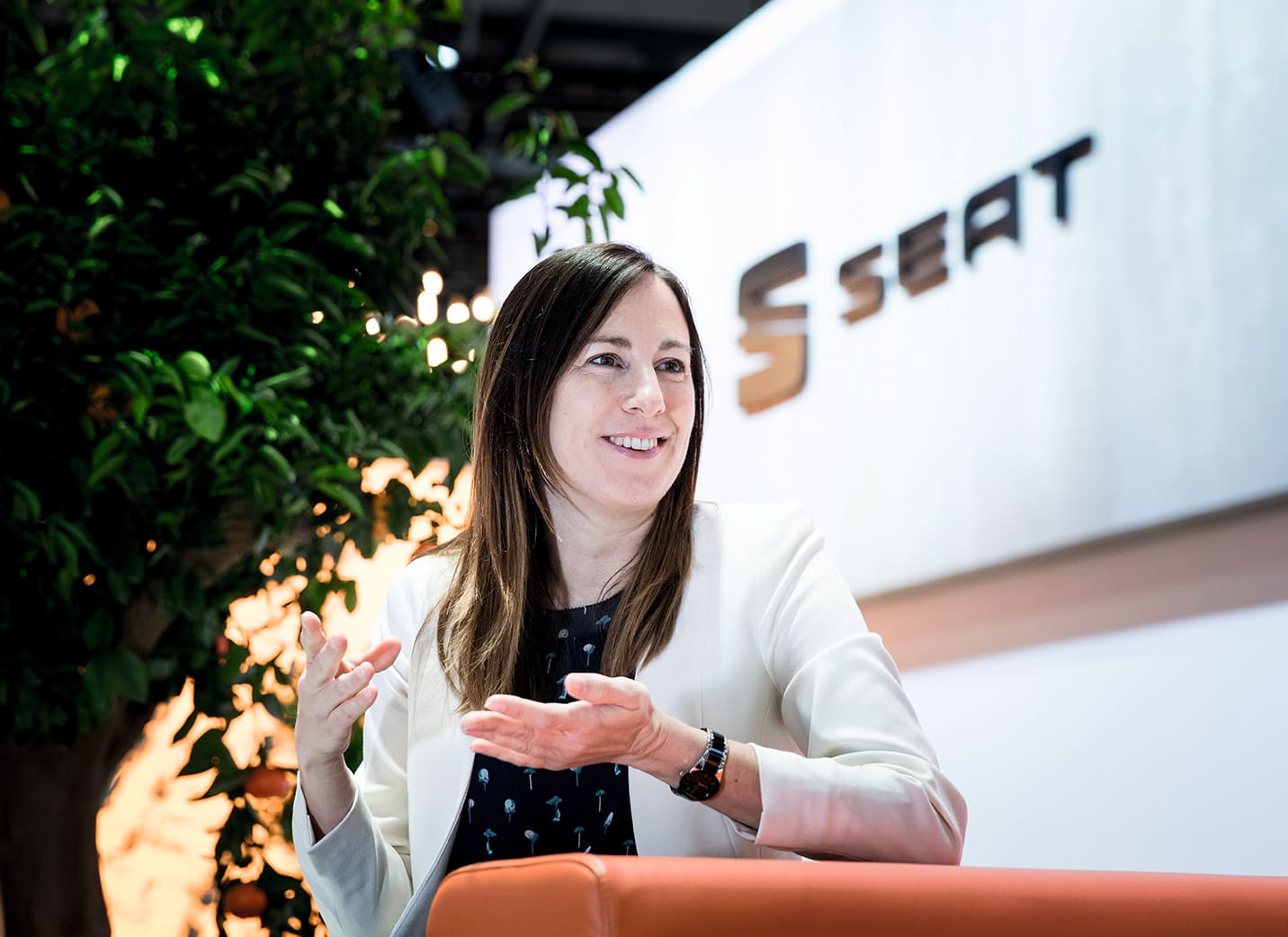 SEAT Manager of Infotainment and Connected Car Leyre Olavarria speaking
