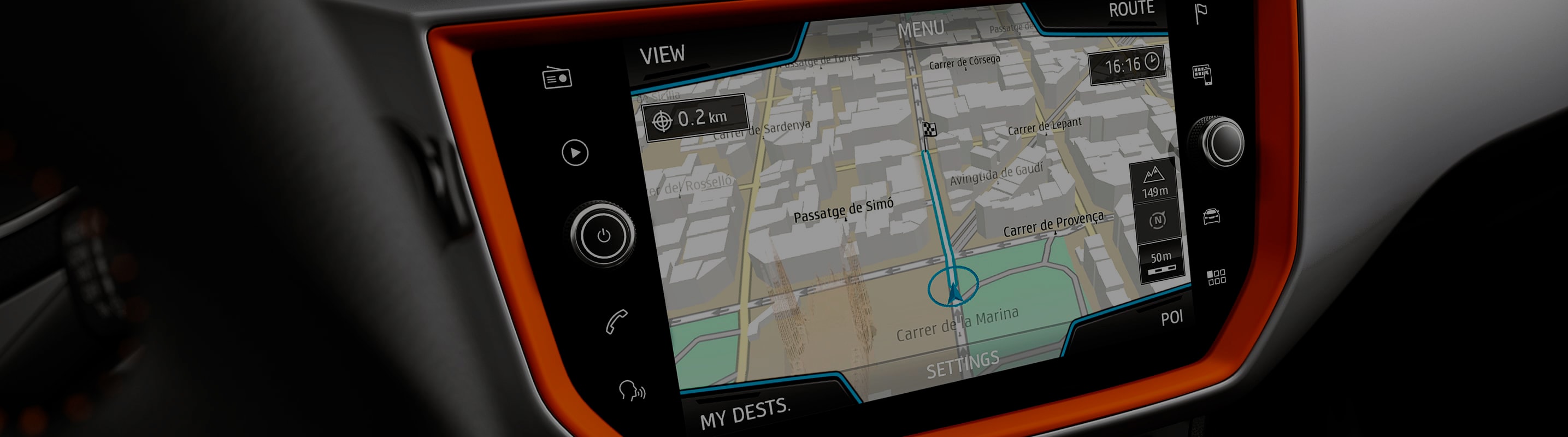 SEAT Navi System car map updates - generic map view dashboard orange outline