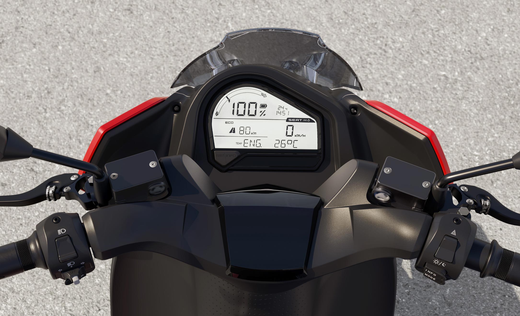 Vue détaillée de l’écran des modes de conduite de la moto électrique SEAT MÓ e-Scooter 125